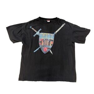 Vintage 90s Highlander Shirt Mens Large Black Sword Crest‎ Graphic Tee Movie